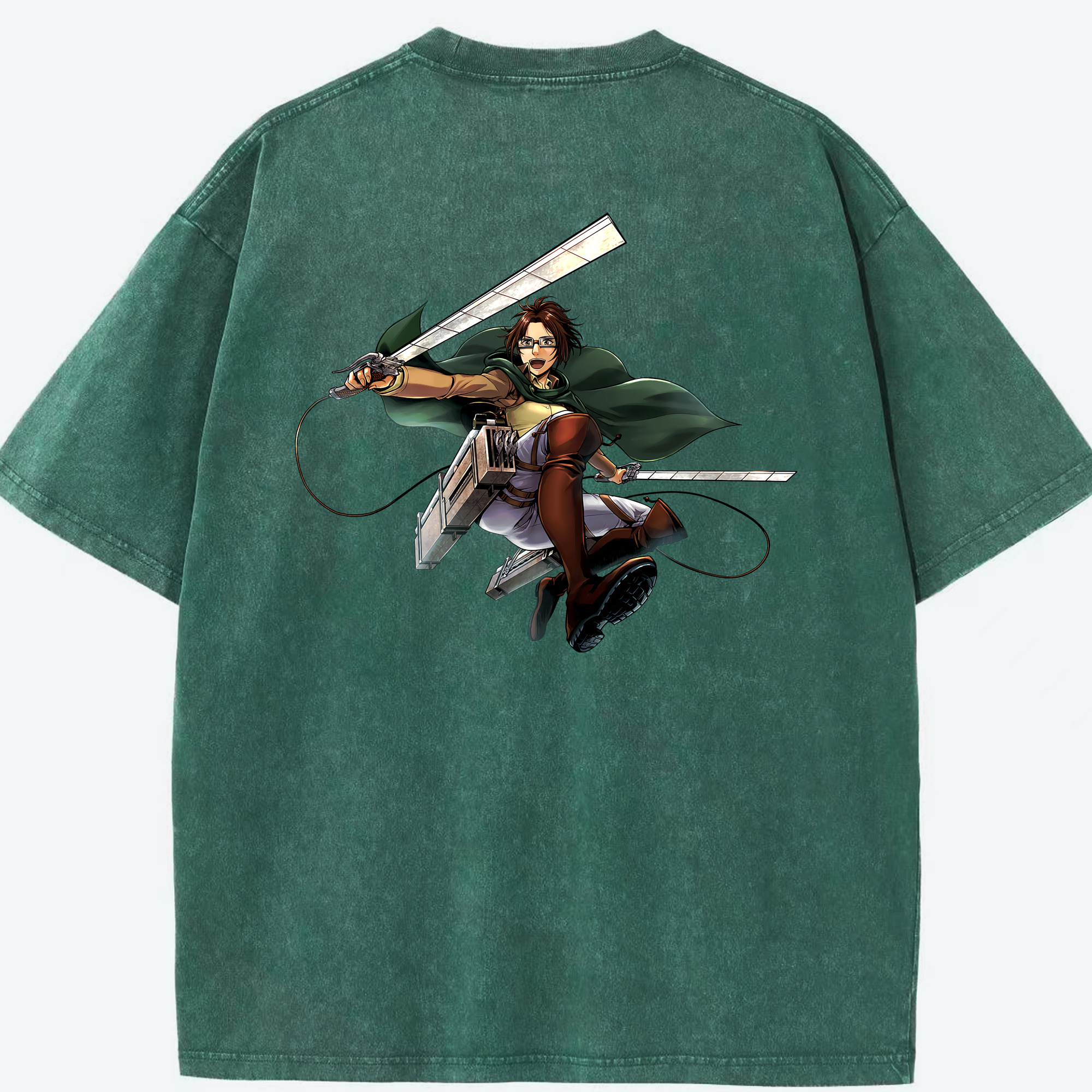 （画像用） 進撃の巨人 ハンジ·ゾエ Attack on Titan Hanji Zoe 綿100% ヴィンテージ風 半袖Tシャツ（背面プリント）